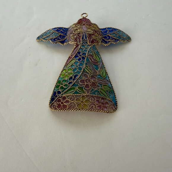 Stained Glass Angel Ornament With Floral Design Multicolor 4.25" - Picture 2 of 4